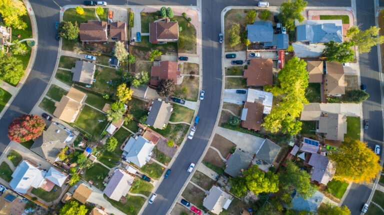 Aerial view of residential neighborhood